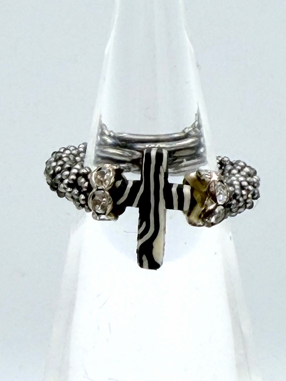 Zebra Print Cross Stretch Band Ring Silver-Tone Women’s Jewelry Animal Print
